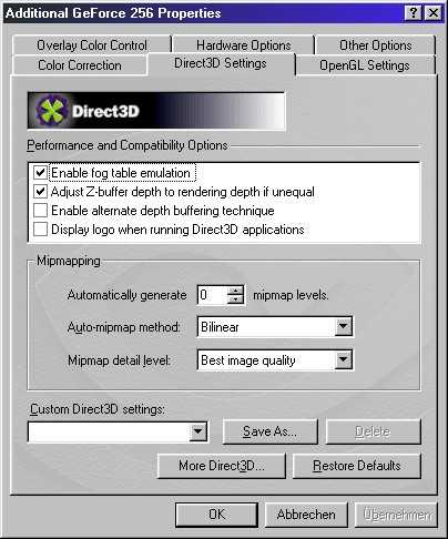 Direct 3D Settings